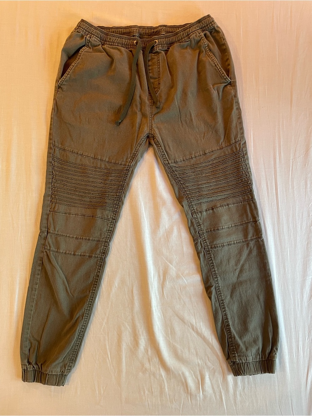 Phat Farm Olive Ribbed Knee Jogger Pants with Drawstring
